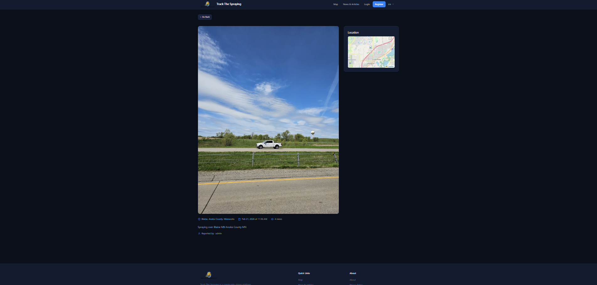 Full report detail page showing the uploaded photo at full size and a mini location map
